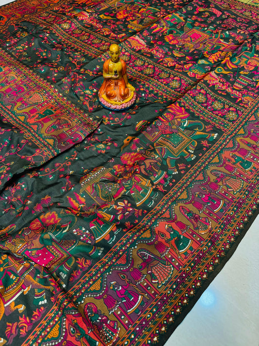 New Exclusive Durga Puja Special Pashmina Baluchari All Over Weaving Design